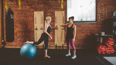 Two women working out together