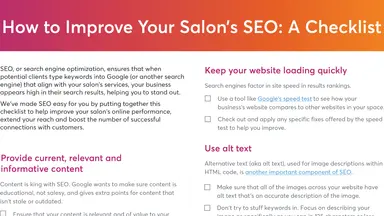 Top of checklist listing ways salons can improve search engine ranking results