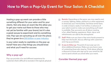 Top of salon pop-up event checklist