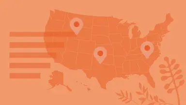 US map and design elements on an orange background