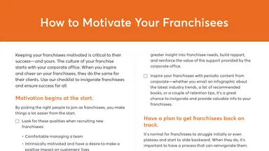 Preview of the checklist on how to motivate your franchisees
