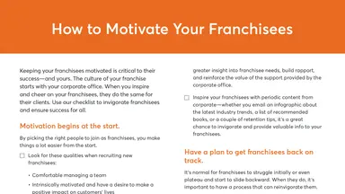 Preview of the checklist on how to motivate your franchisees