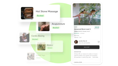 A collage showing the Mindbody Marketplace