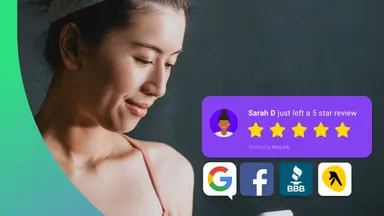 girl on her phone giving reviews 