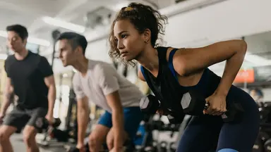 two people working out in the gym