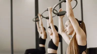 Three women in a fitness class.