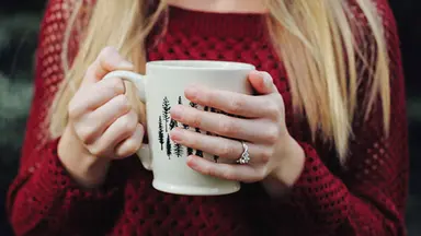 stress free woman with holiday tea