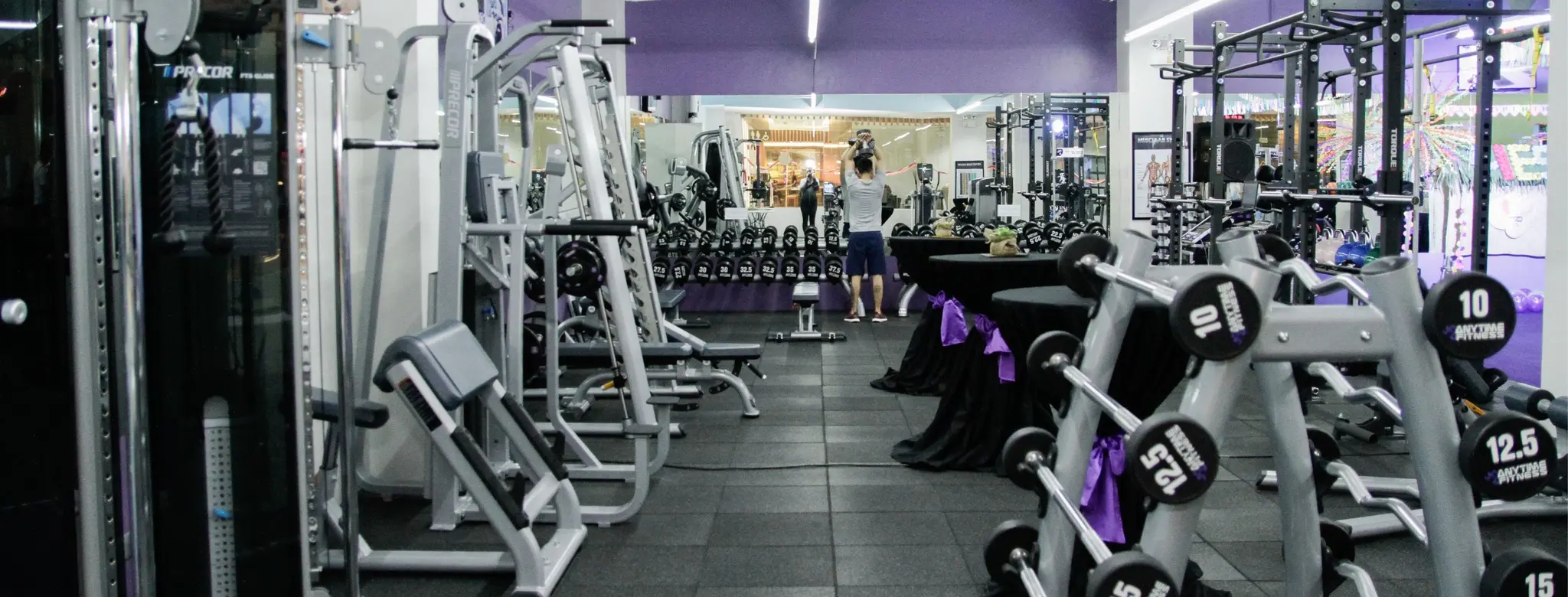 Gym with various machines and weights