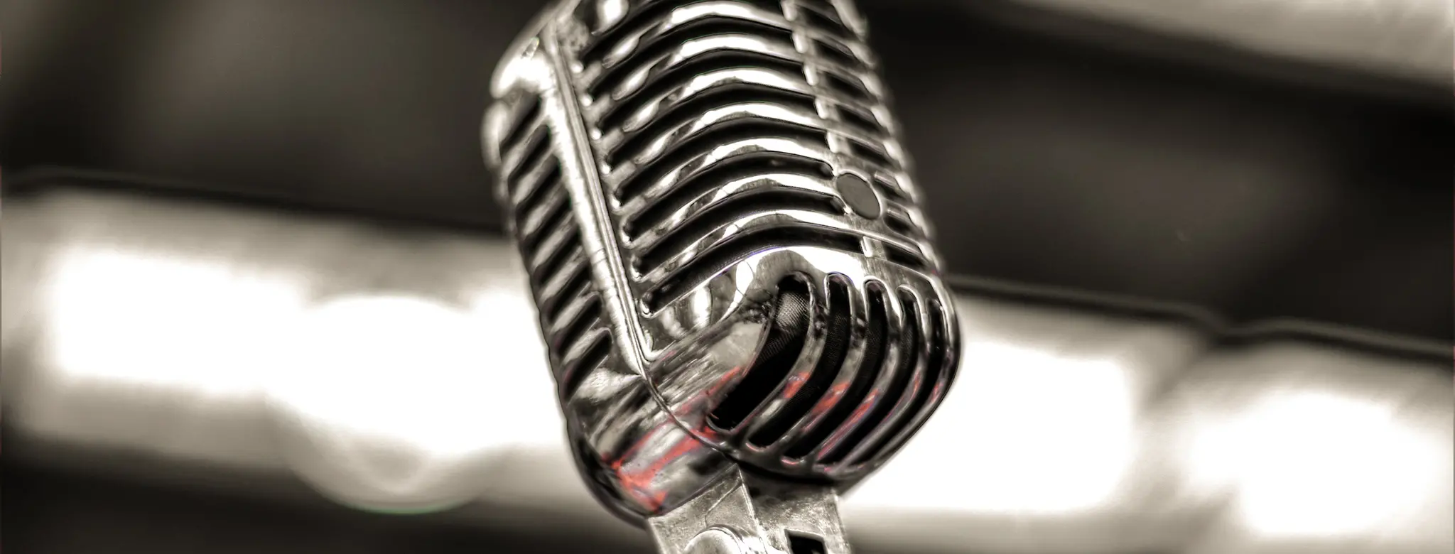 A microphone in front of lights