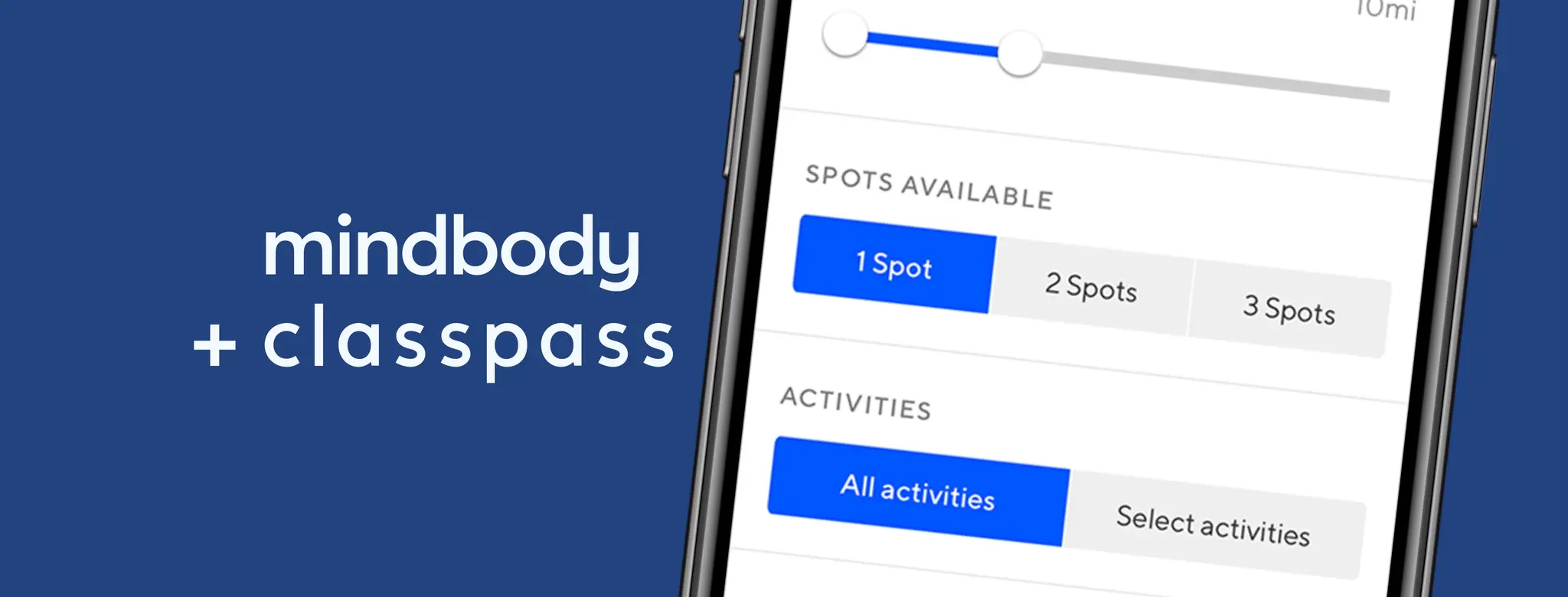 Mindbody + ClassPass with mobile device and search filters