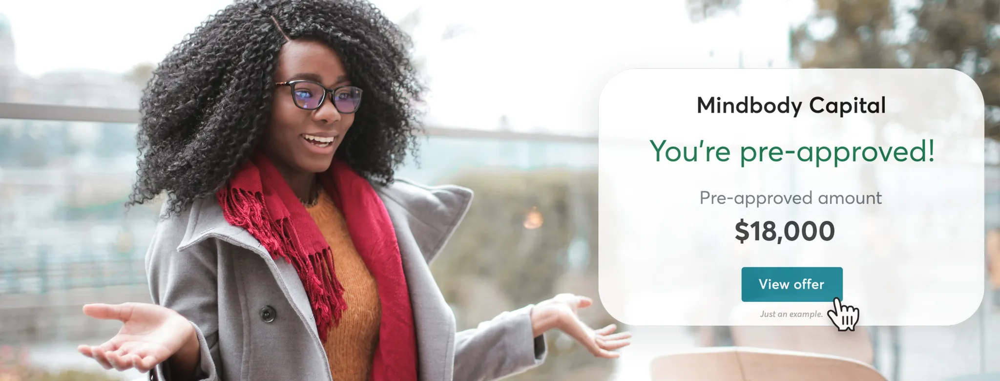 Woman is pre-approved for Mindbody Capital
