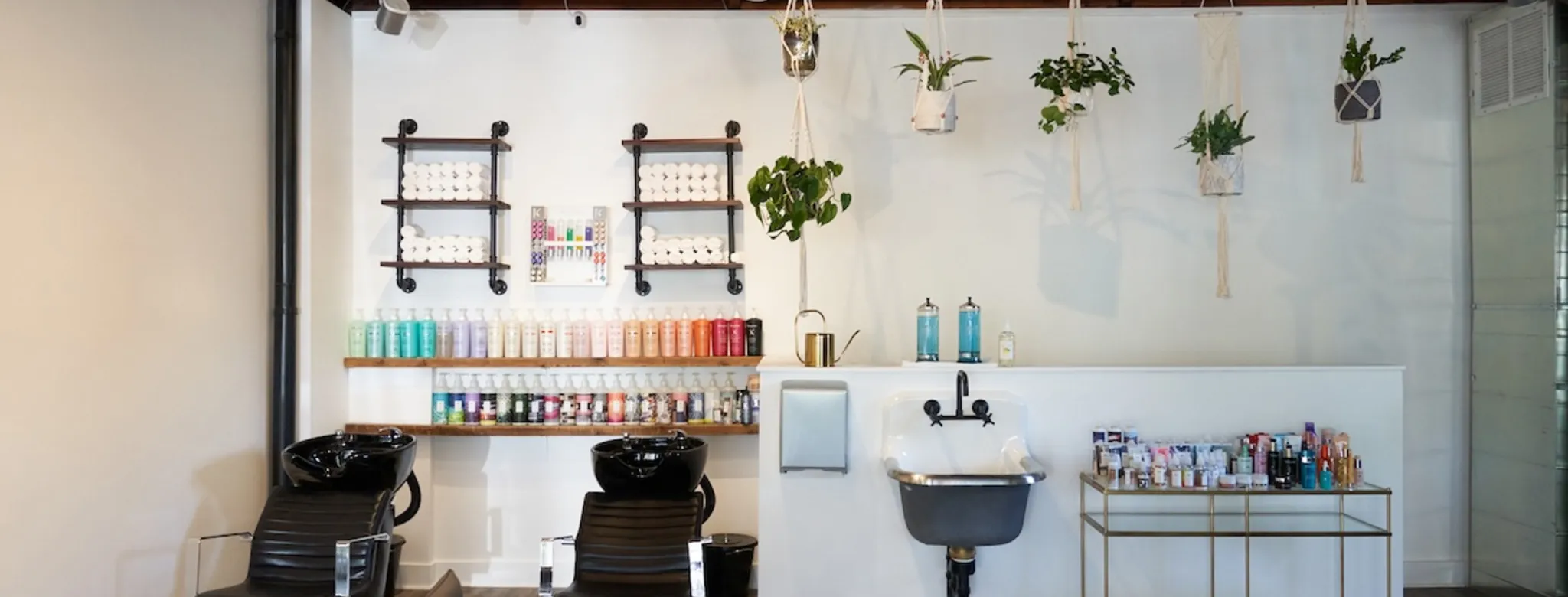 The interior of a hair salon.