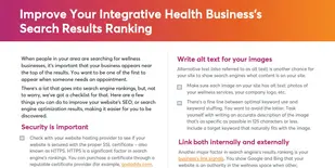 Top part of checklist covering how to improve search rankings results for integrative health businesses