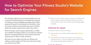 Portion of checklist for fitness studio websites to improve SEO rankings