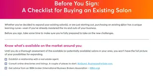 Checklist for buying an existing salon