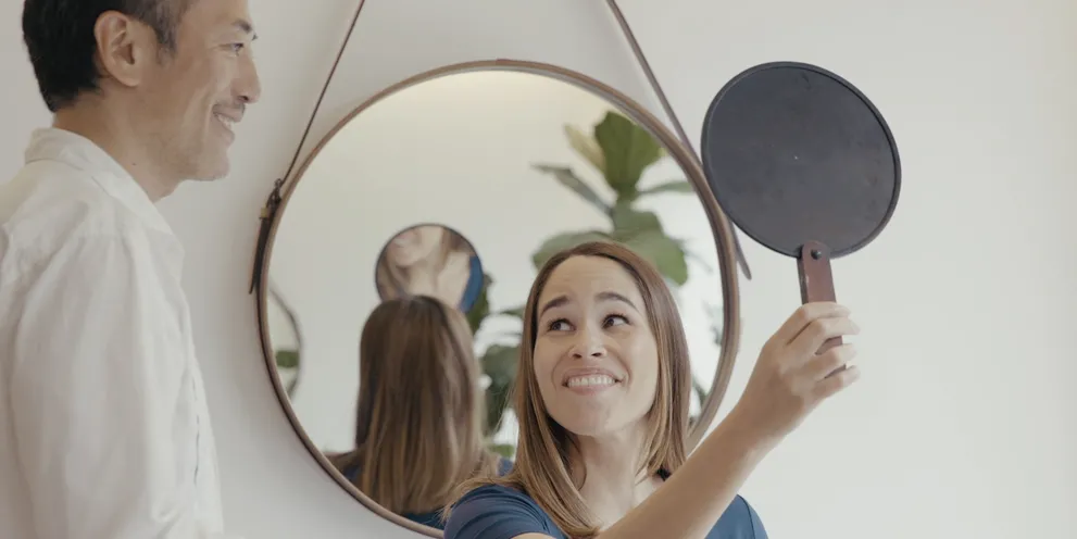 A woman after a hair appointment at Takamichi salon