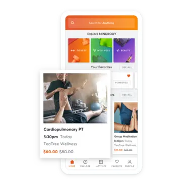 Mobile device with physical therapy appointment scheduling through the MINDBODY app