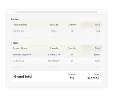 Web browser displaying recorded transactions and sales totals