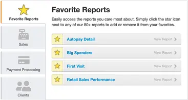Product screen of favorited reports that are saved for easy viewing