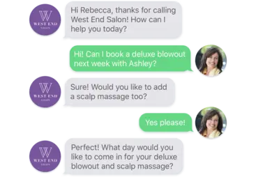 Blow dry bar AI receptionist text conversation
