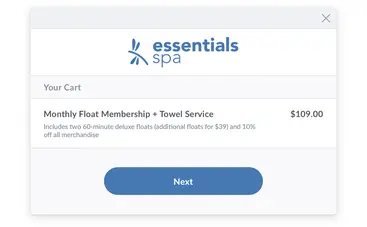 Branded web cart with monthly reoccurring float spa membership added