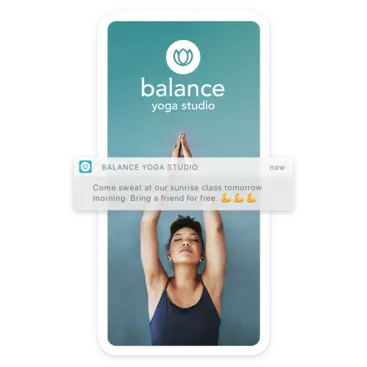 Mobile device with push notification for yoga class offering