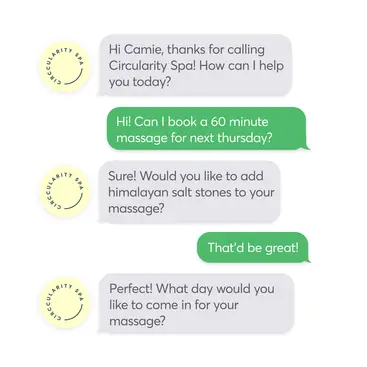 Text booking conversation between client and ai front desk