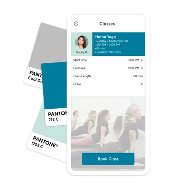 Health club branded mobile app with design options