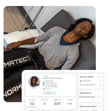 Screenshot of Mindbody cryotherapy software overlaying a customer
