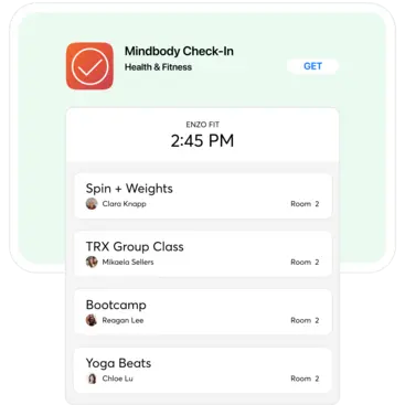 A collage showing the Mindbody Class Check-in App