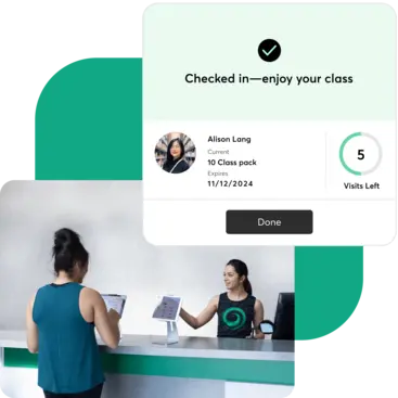 A collage showing the Mindbody Class Check-in App