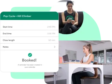 A collage of people booking fitness through Mindbody software