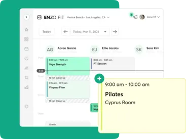 A screenshot of business scheduling in the Mindbody software