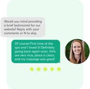 Automated marketing tool asks a client if she can provide a testimonial.