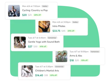 A collage showing dynamic pricing on the Mindbody Marketplace