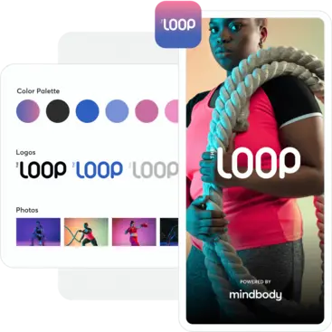 A collage showing Mindbody branded mobile app designs