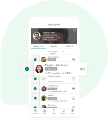 A collage showing client check-ins on Mindbody