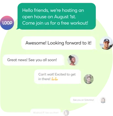 A collage of members messaging a fitness business