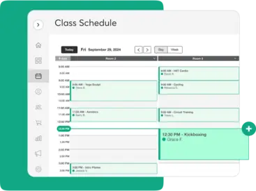 A screenshot demonstrating the scheduling capabilities of Mindbody athletic club software