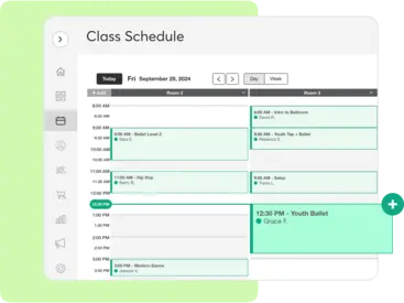 A collage showing Mindbody scheduling tools for dance studios