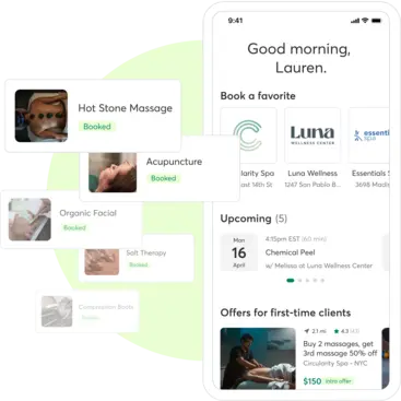 A collage showing the Mindbody Marketplace for day spas