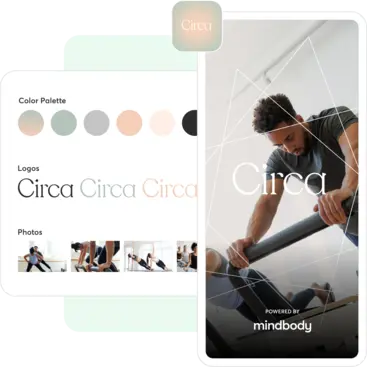 A collage showing a branded mobile app for a Pilates business