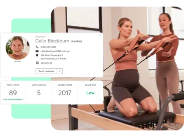 A collage showing client management software for Pilates businesses