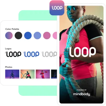 A collage showing a branded mobile app for a fitness business