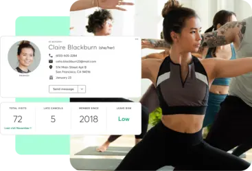 A collage showing Mindbody client management for yoga businesses