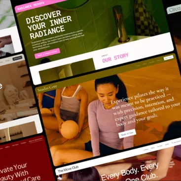A collage of screenshots of custom websites.