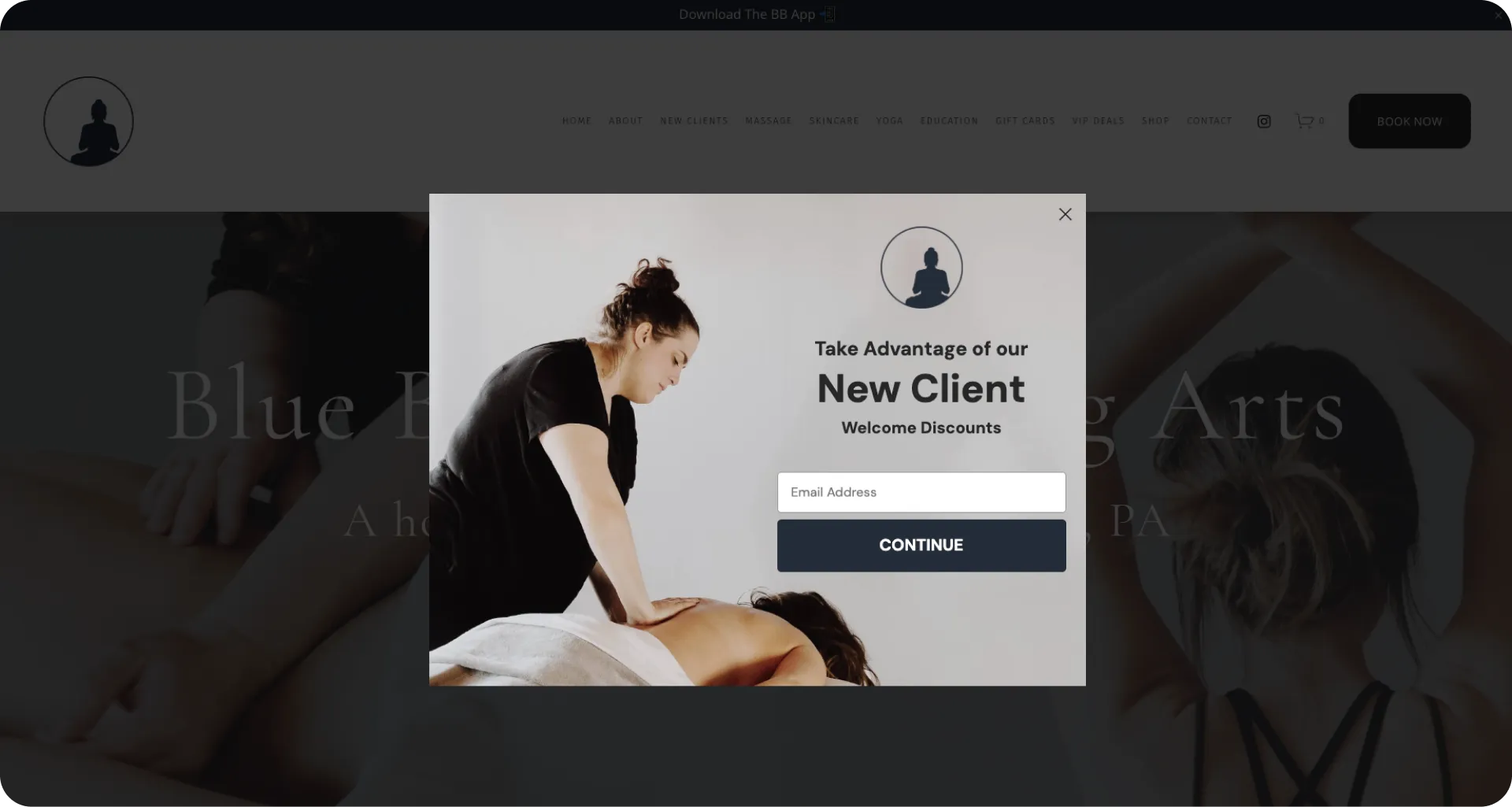 A screenshot of the sign up units feature on Blue Buddha Healing's website