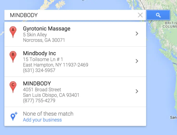MINDBODY google my business