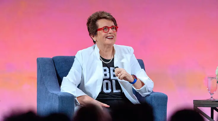 Billie Jean King presenting at the BOLD conference
