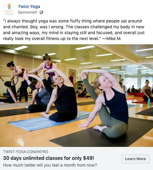 Twist yoga Facebook ad
